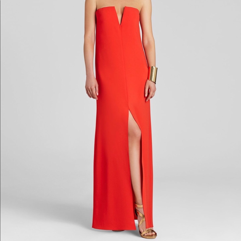 BCBG MaxAzria deep V high slit sheath gown